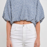 Women Woven Cropped Puff Blouse