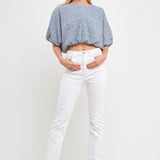 Women Woven Cropped Puff Blouse