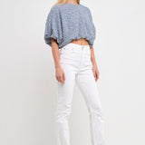 Women Woven Cropped Puff Blouse