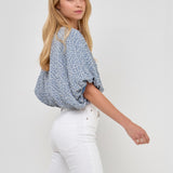 Women Woven Cropped Puff Blouse