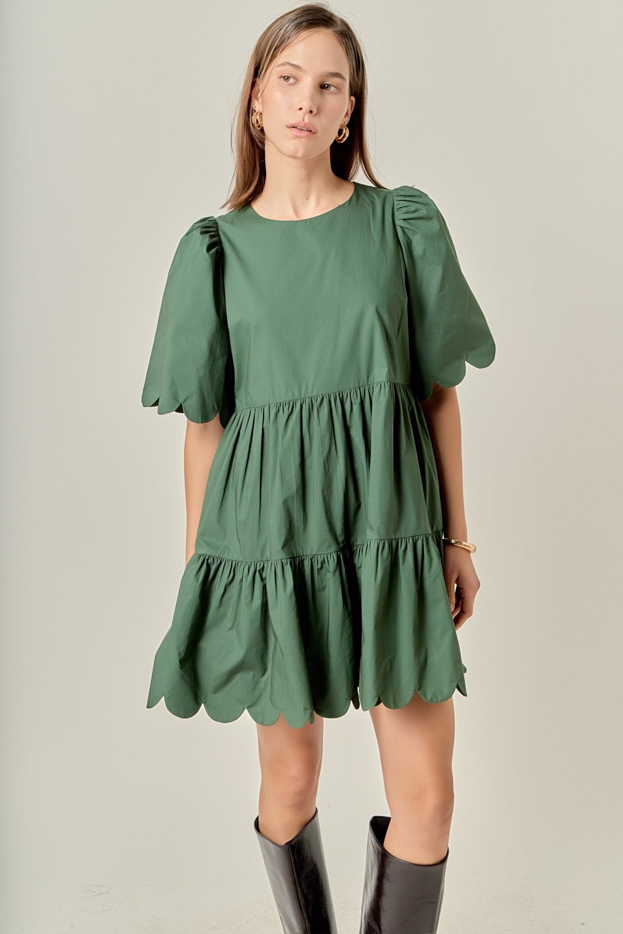 Scallop Detail Tiered Mini Dress English Factory Scallop Detail Tiered Mini Dress English Factory