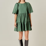 Scallop Detail Tiered Mini Dress