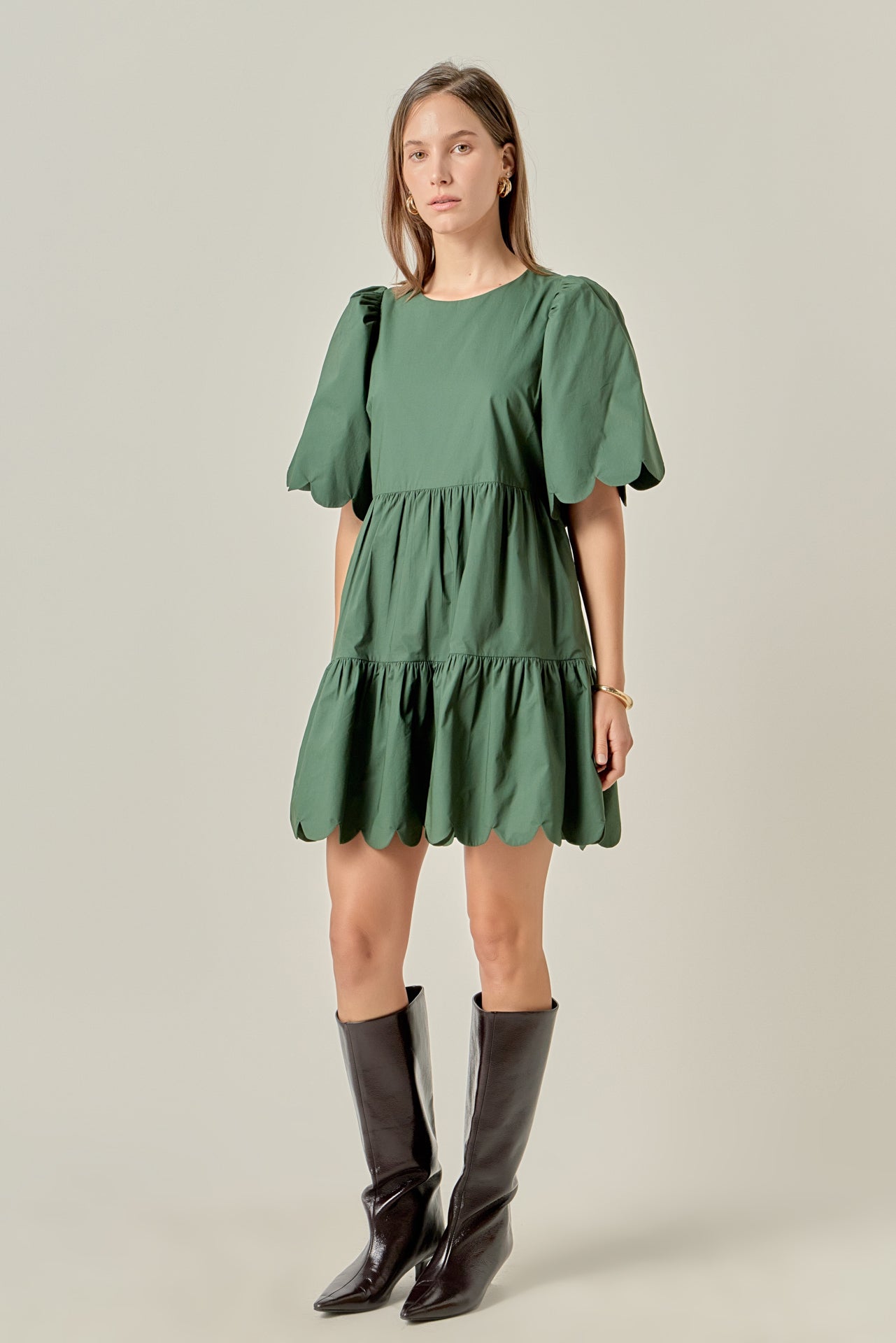 Scallop Detail Tiered Mini Dress – English Factory