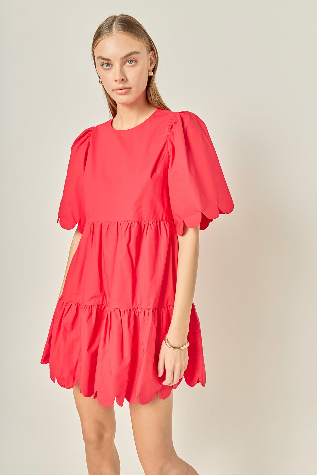English Factory - Scallop Detail Tiered Mini Dress DARK GREEN / XS