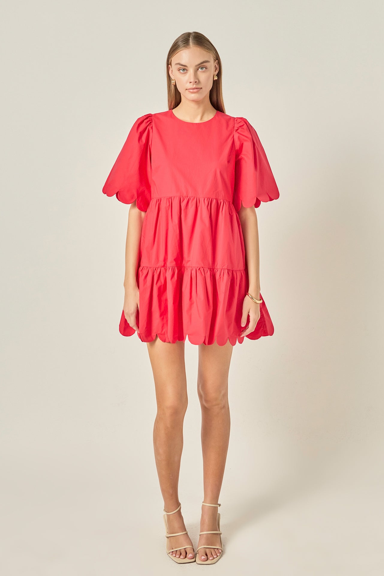 Scallop Detail Tiered Mini Dress