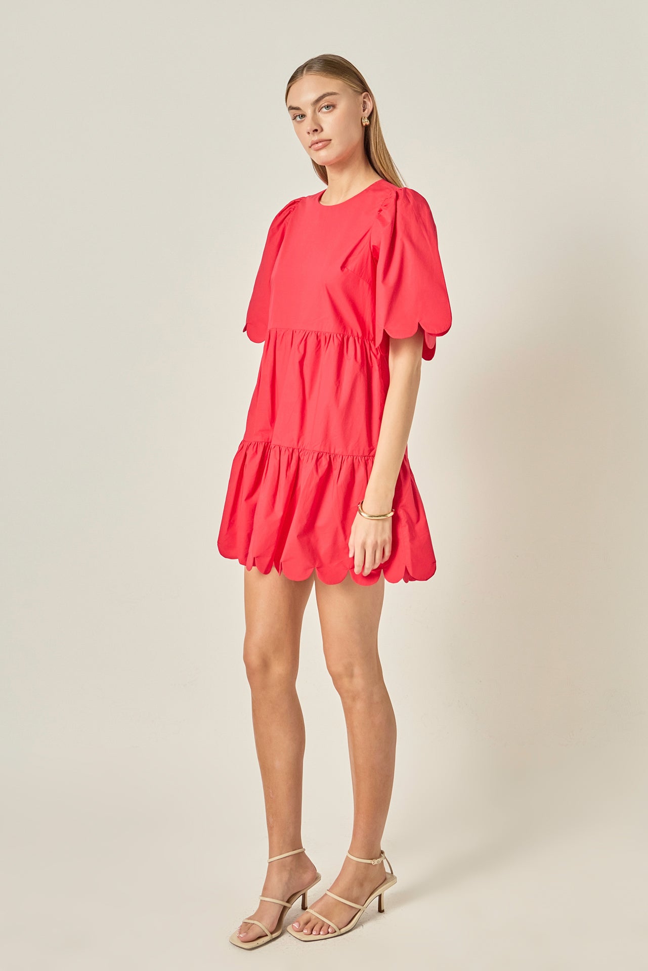 English Factory - Scallop Detail Tiered Mini Dress DARK GREEN / XS English Factory - Scallop Detail Tiered Mini Dress DARK GREEN / XS