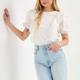 Lace Ruffle Detail Knit Top