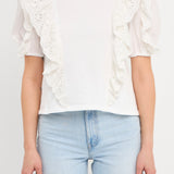 Lace Ruffle Detail Knit Top