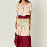 Colorblock Rickrack Trim Puff Sleeve Top