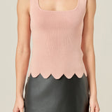 Square neckline Scallop Edge Knit Tank Top