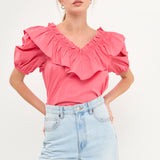 Ruffle Detail Puff Sleeve Top