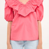 Ruffle Detail Puff Sleeve Top