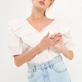 Ruffle Detail Puff Sleeve Top