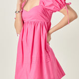 Pleated Detail Puff Sleeve Mini Dress