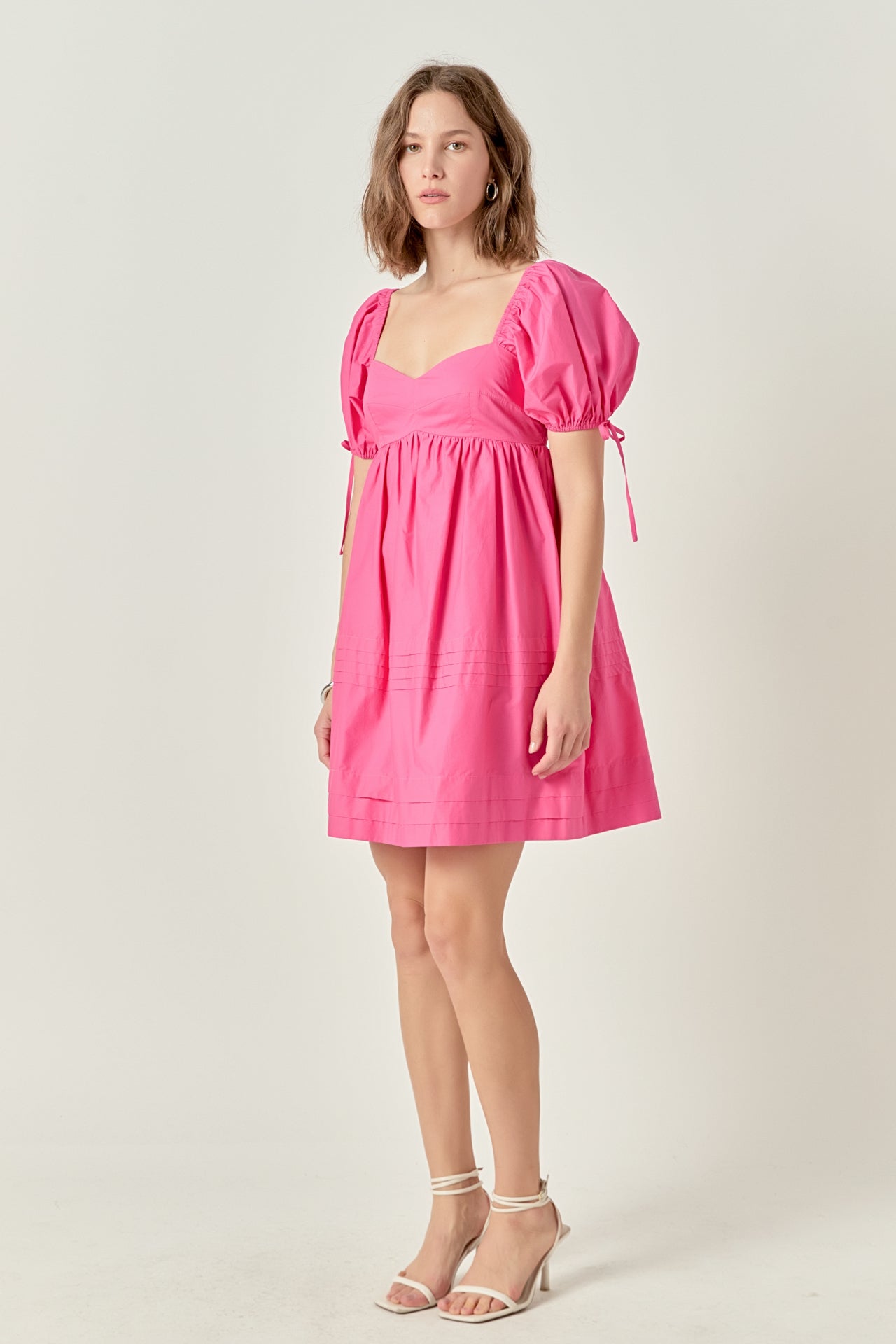 Pleated Detail Puff Sleeve Mini Dress – English Factory