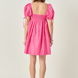 Pleated Detail Puff Sleeve Mini Dress