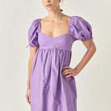 Pleated Detail Puff Sleeve Mini Dress