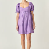 Pleated Detail Puff Sleeve Mini Dress