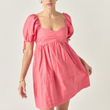 Pleated Detail Puff Sleeve Mini Dress