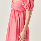 Pleated Detail Puff Sleeve Mini Dress