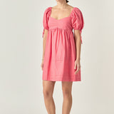Pleated Detail Puff Sleeve Mini Dress