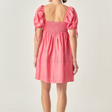 Pleated Detail Puff Sleeve Mini Dress