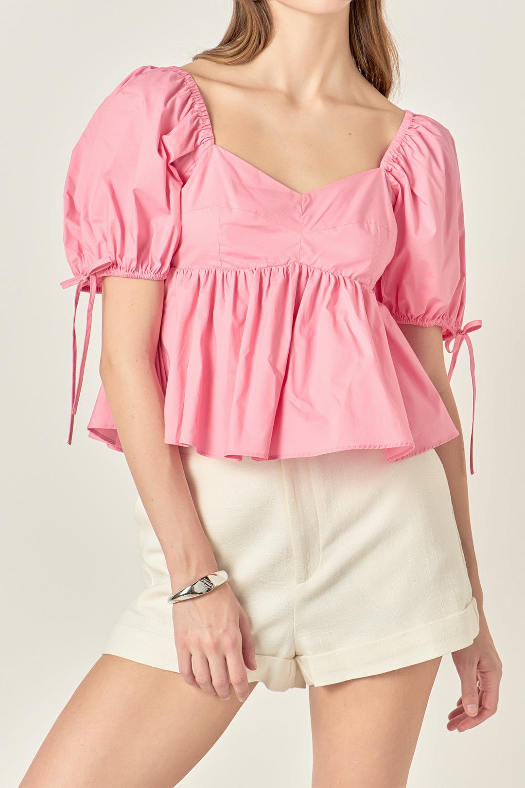 Western Print Tied Front Puff Sleeve Top main image 1
