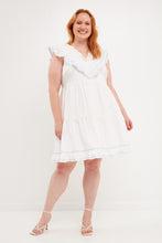 Load image into Gallery viewer, Contrast Embroidery Ruffled Mini Dress
