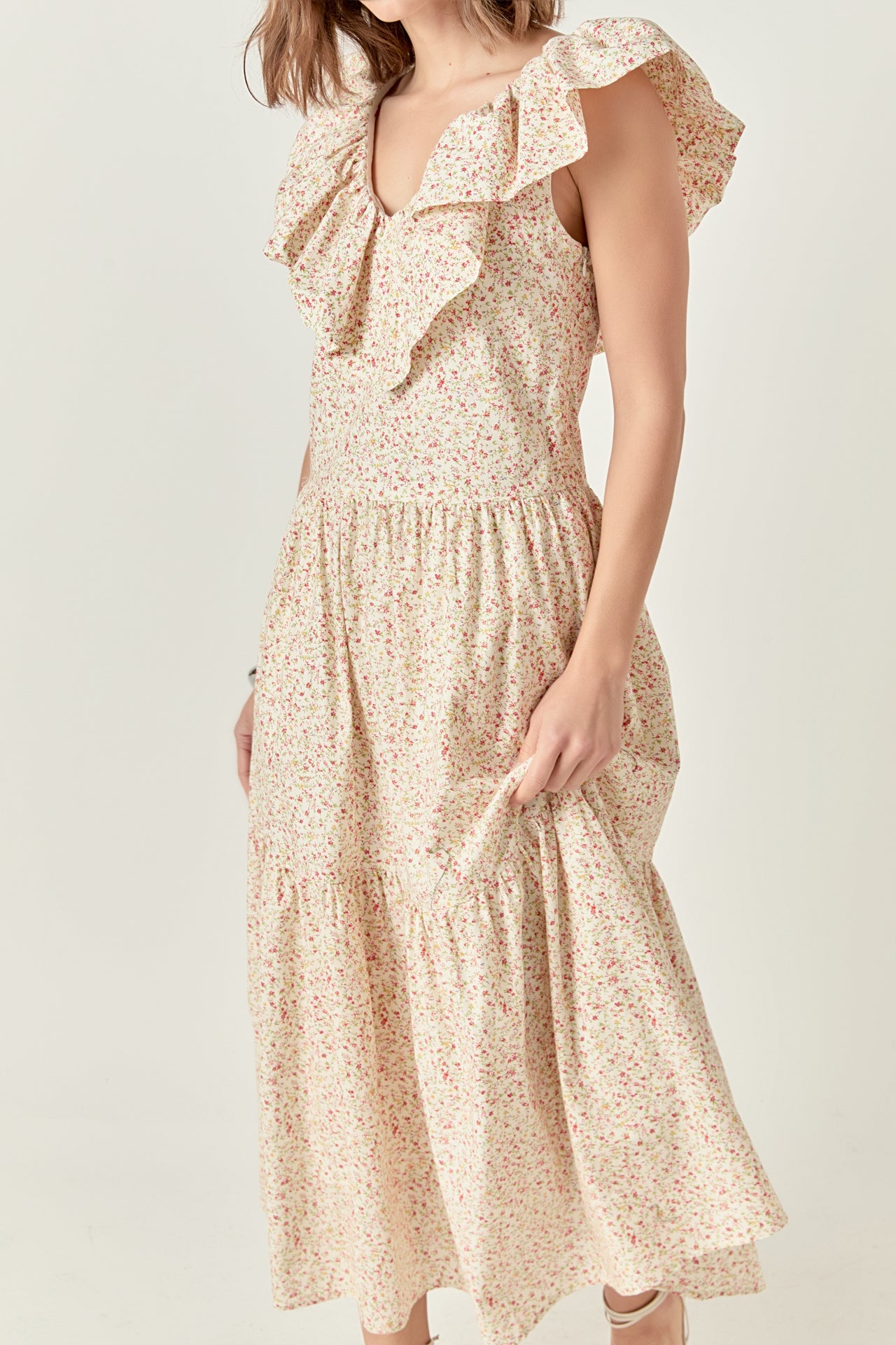 english factory ruffle detail midi dress ENGLISH FACTORY Ruffle Detail Midi Dress In Dust Pink M MEDIUM NEW