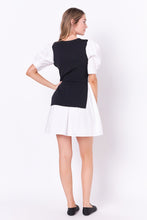 Load image into Gallery viewer, Mixed Media Puff Sleeve Mini Dress
