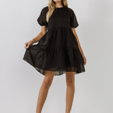 Organza Puff Sleeve Mini Dress