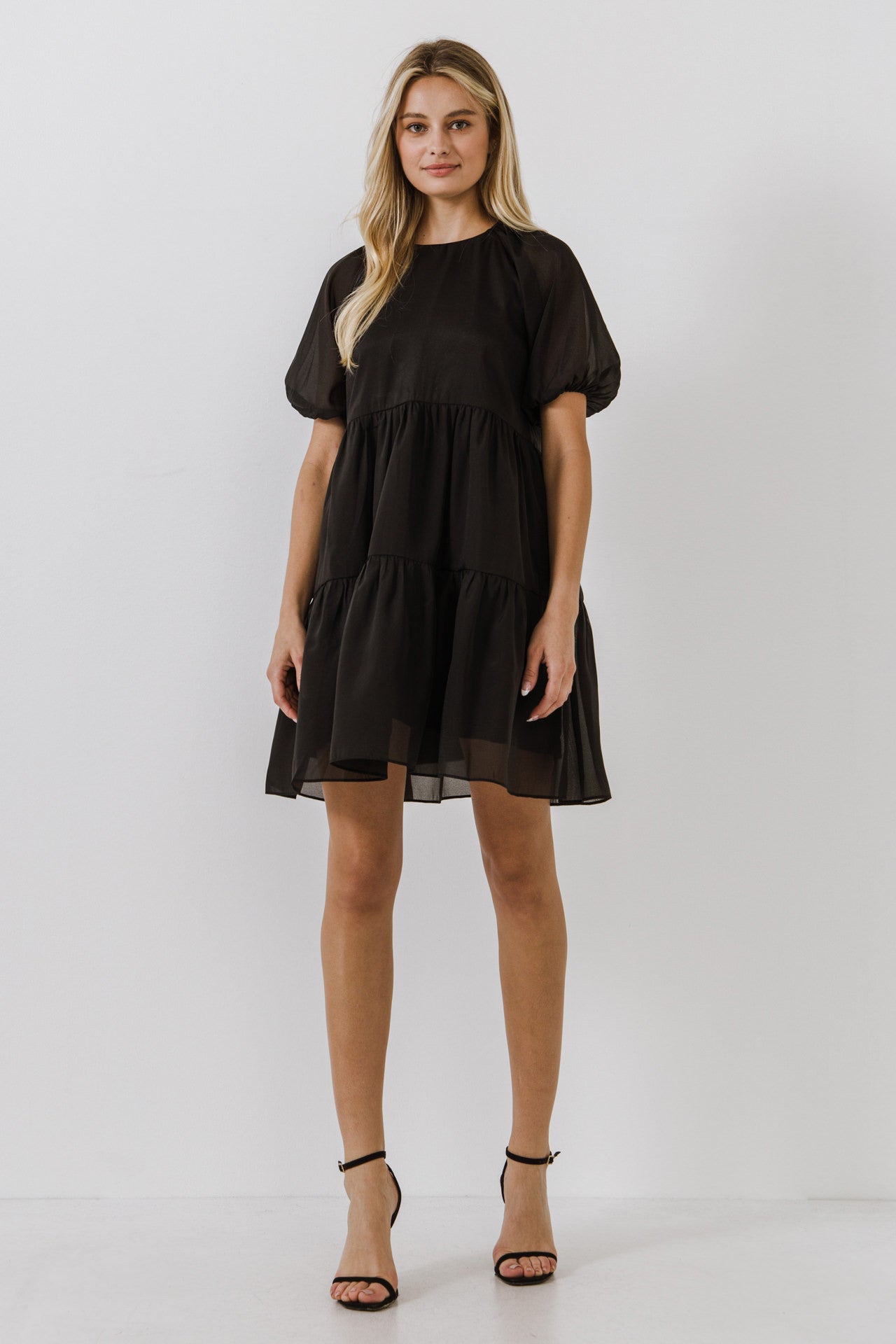 english factory Organza Puff Sleeve Mini Dress BLACK Online | Clothing
