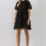 Organza Puff Sleeve Mini Dress