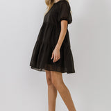 Organza Puff Sleeve Mini Dress