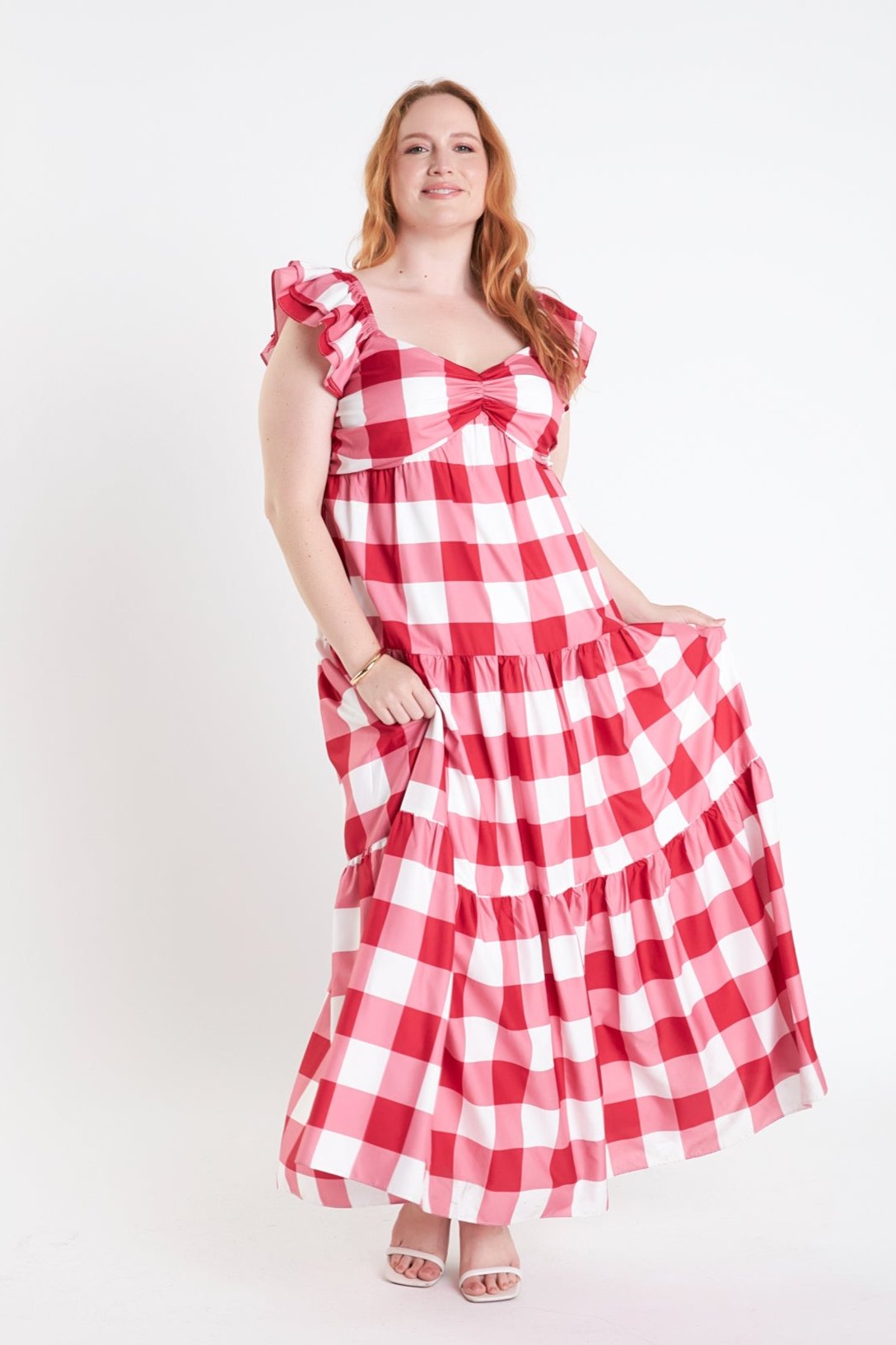◎【THE DRESS #45 】 Plus Size Gingham Maxi Dress – English Factory