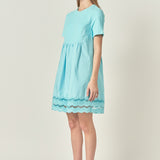 Mixed Media Scallop Lace Mini Dress