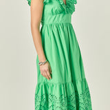 Eyelet Scallop Detail Midi Dress