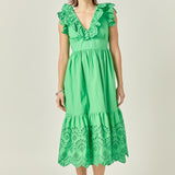 Eyelet Scallop Detail Midi Dress