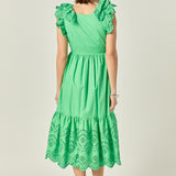Eyelet Scallop Detail Midi Dress