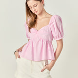 Check Print Puff Sleeve Top