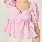 Check Print Puff Sleeve Top