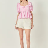 Check Print Puff Sleeve Top