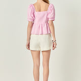 Check Print Puff Sleeve Top