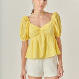 Check Print Puff Sleeve Top