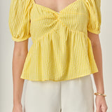 Check Print Puff Sleeve Top