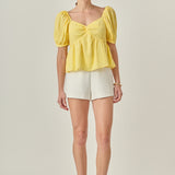 Check Print Puff Sleeve Top