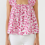 Floral Printed Ruffle Shoulder Tank Top