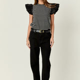 Stripe Knit with Poplin Puff Sleeve Top