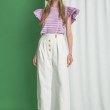 Striped Knit with Poplin Puff Sleeve Top