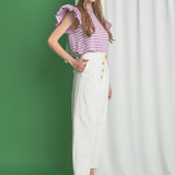 Striped Knit with Poplin Puff Sleeve Top